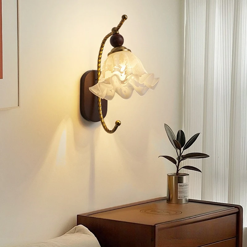 Living room wall lamp, glass high-grade warm bedroom bedside corridor aisle lamp