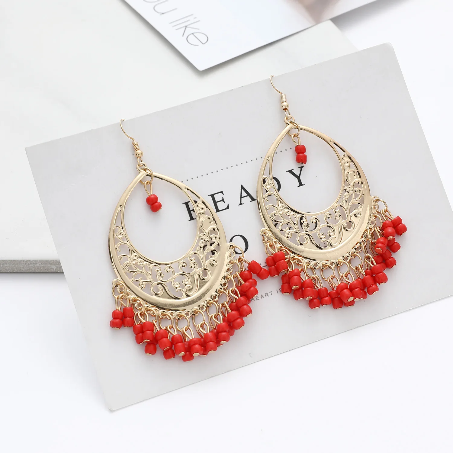 

Andalusian Flamenco Earrings Gypsy Spanish Red Dance Earrings for Women