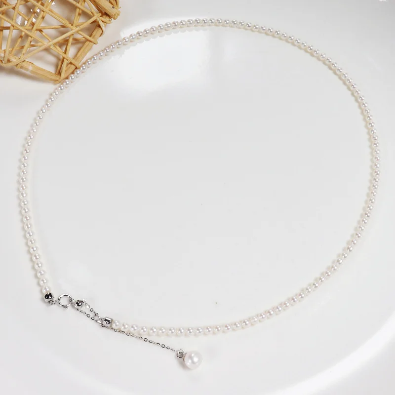 

3-4Mm Freshwater Round Pearl Necklace With S925 Silver Clasp Adjustable Choker