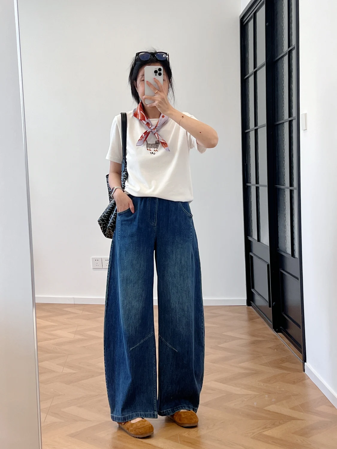

High Waist Distred Waed Blue Knife Denim Jeans Women's Spring Autumn Versatile Slimming Elastic Waist Wide Leg Pants