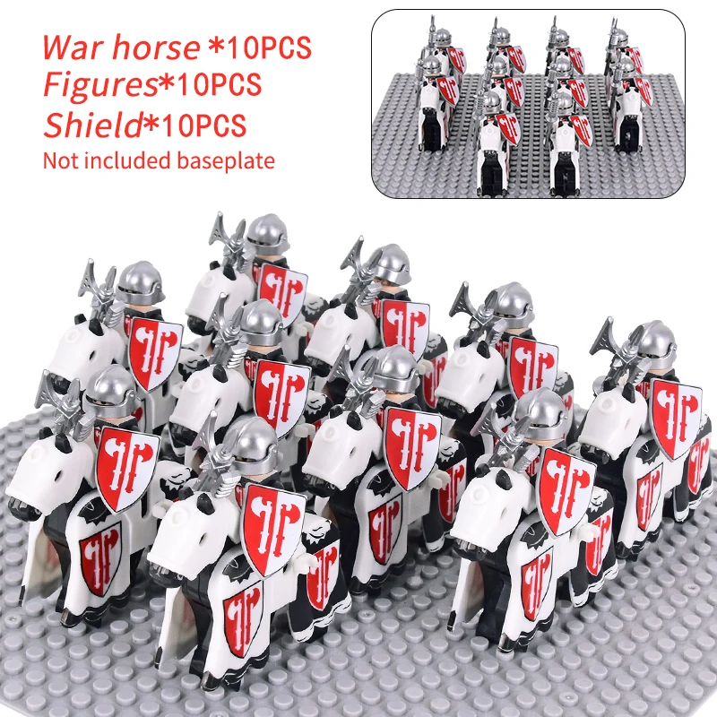 MOC Medieval Knights Wars of the Roses Kinghts Soldiers Shield War Horse WarHorse Action Figures Building Blocks Bricks kids Toy