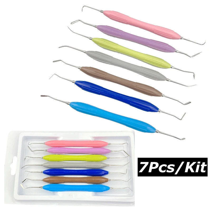 7pcs Dental Resin Knife Dental Double Ended Stainless Steel Resin Filler Set Composite Resin Filling Spatula Silicone Handle