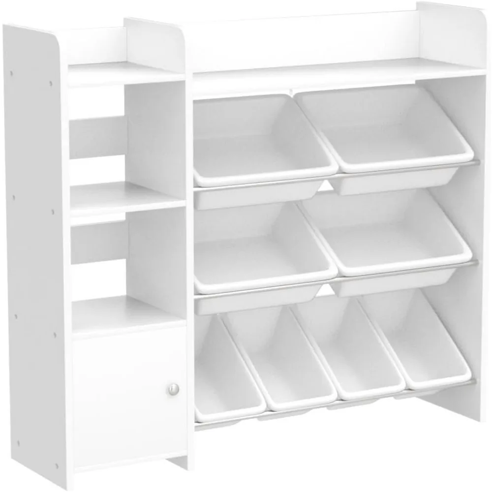 Toy Storage Organizer with Bookshelf, Kids Playroom Organization Shelving Unit with Removable Storag