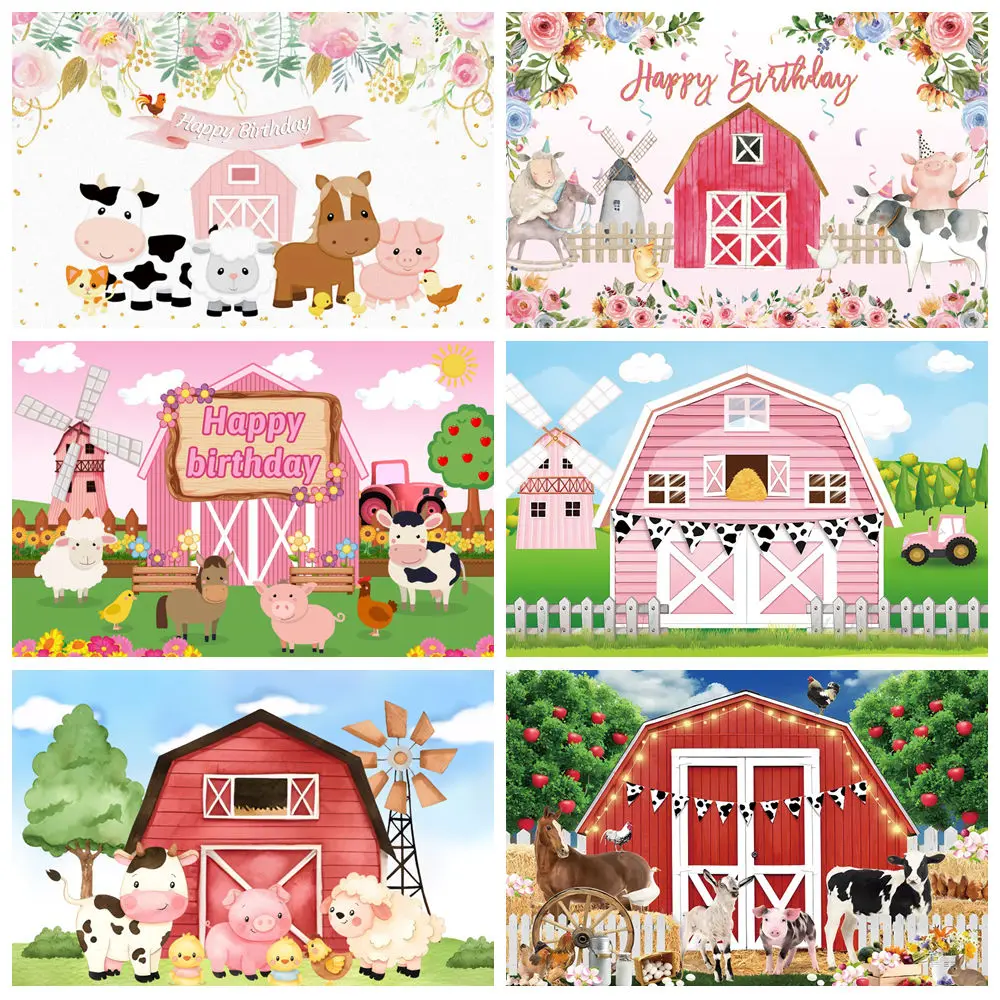

Cartoon Farm Photography Backdrop Rural Farm Filed Wooden Fence Newborn Baby Birthday Party Background Decor Photo Studio Props