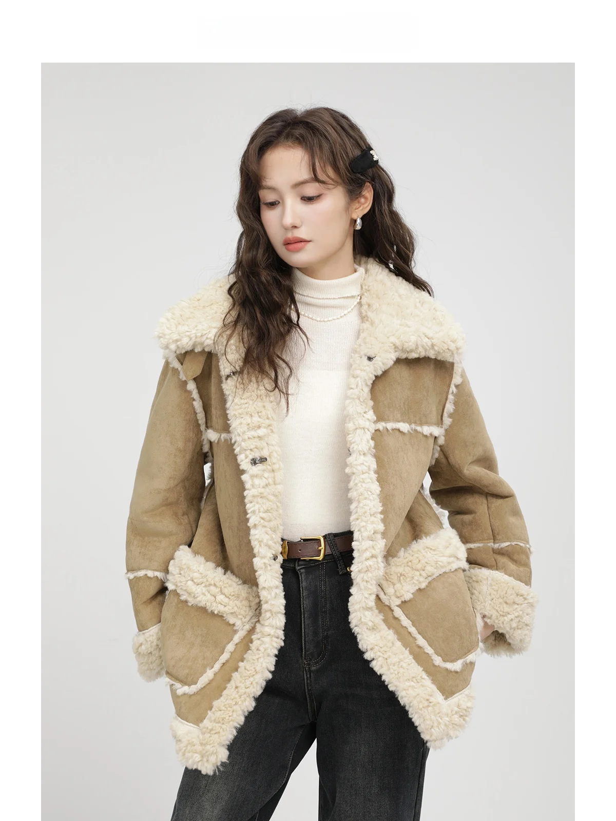 

Зимнее пальто на подкладке из искусственного меха в стиле ретро, женское пальто из вожной кожи, универсальное, элитное, свободное, с длинным воротником све, на пуговицах