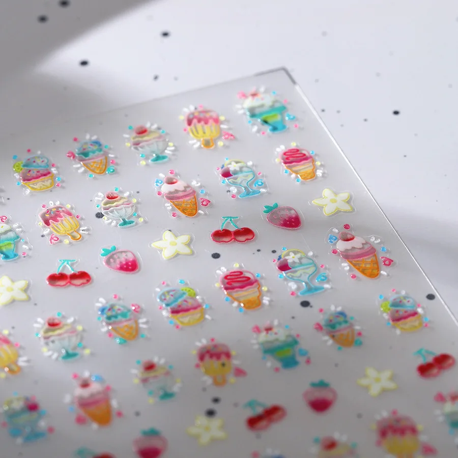 New Process Line Frosted Three-dimensional Nail Art Stickers Shell Light Ice Cream Nail Stickers Hot Stamping Series