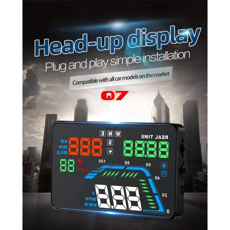 Universal Q7 For Car HUD GPS Head Up Display Driving Speed Overspeed Alert Electronic Compass Altitude Height