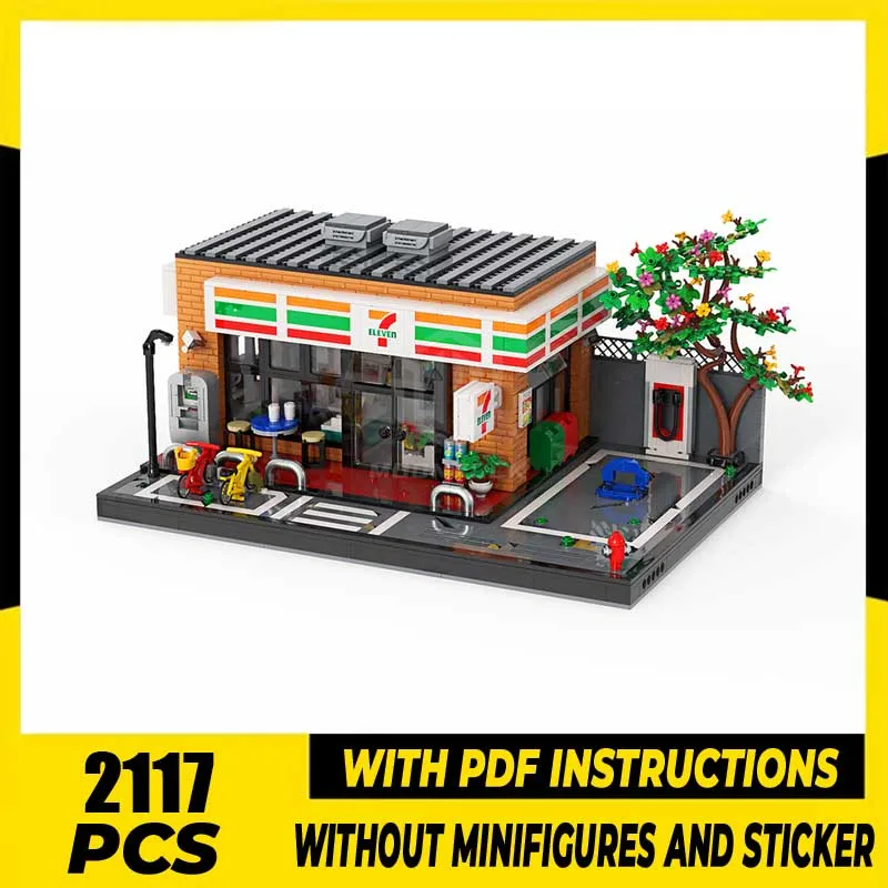 

Модель City Street View Moc Building Blocks7-Eleven Convenience Store Модель Технология Кирпичи DIY Сборка Праздничный набор игрушек Подарки