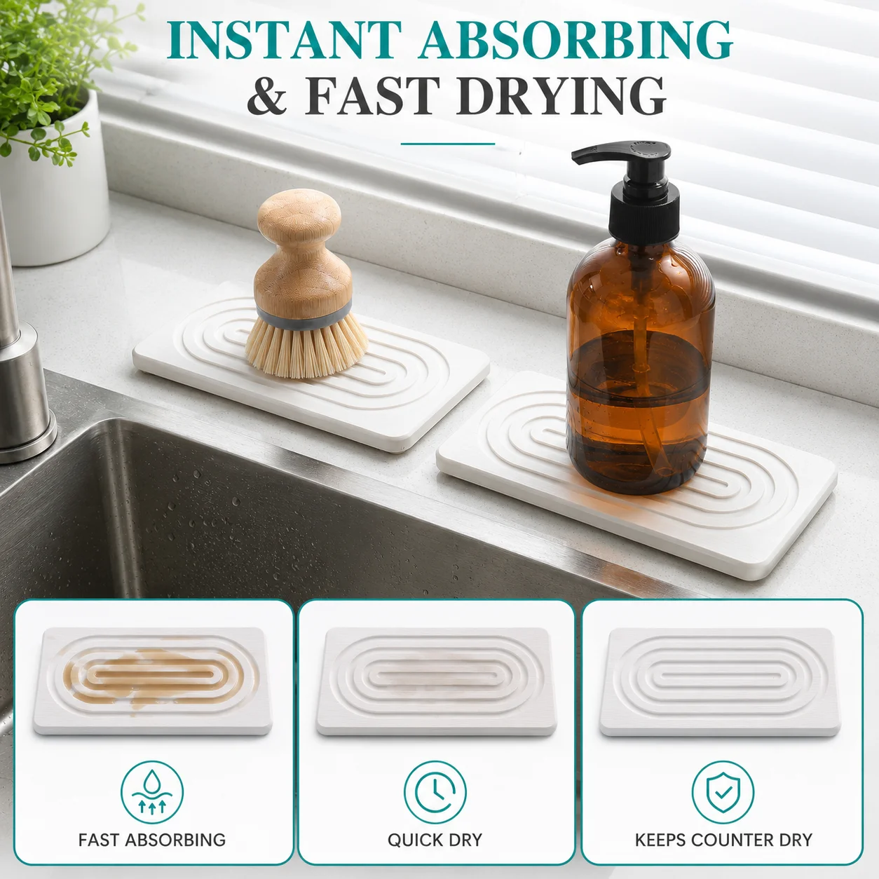 2 Pack Diatomite Tray Fast Drying Stone Sink Organizer For Kitchen Counter Soap Dispenser Bathroom Vanity Sponge Pad