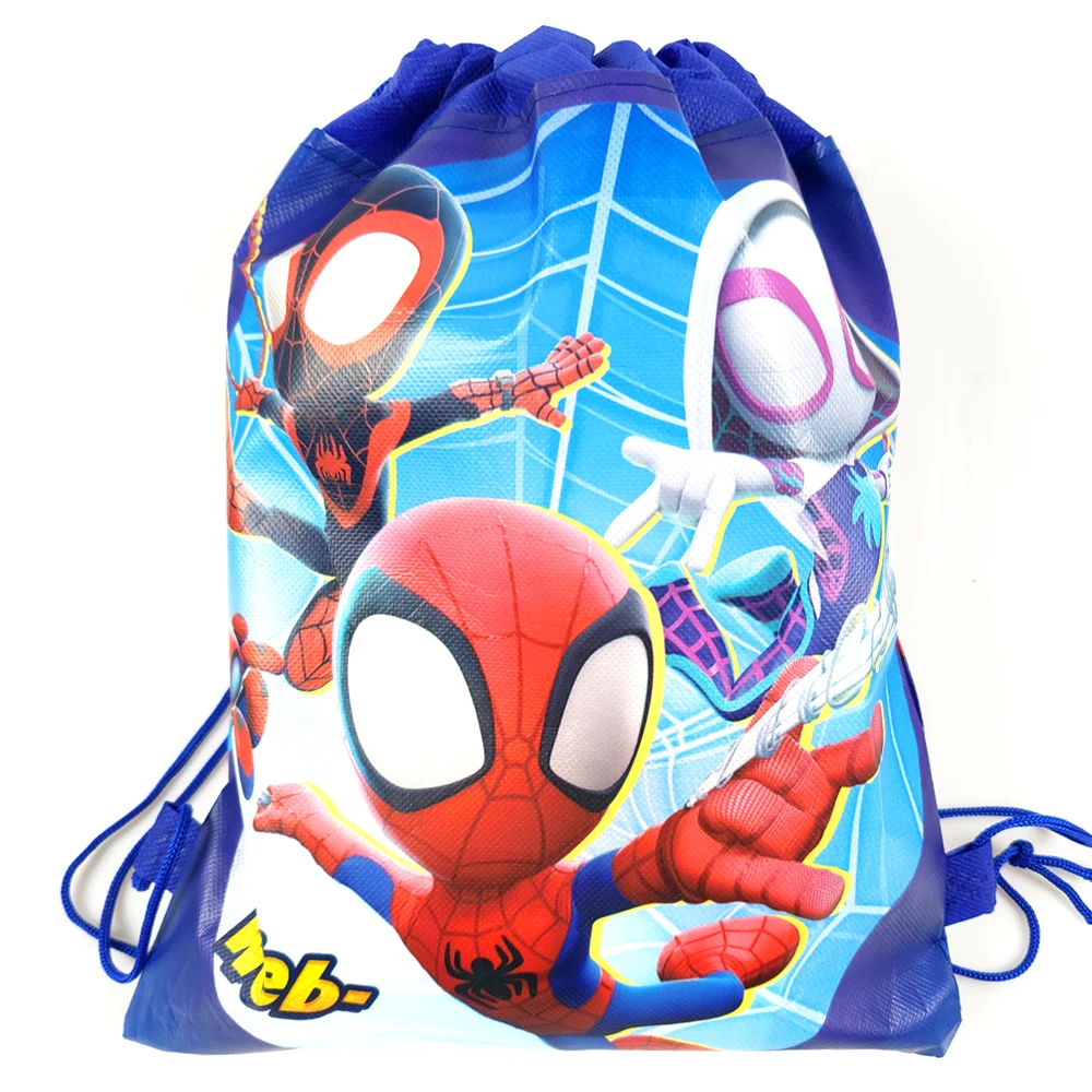 Disney Spiderman Amazing Friends Gifts Loot Bags Happy Birthday Party Decorations Non-woven Fabrics Drawstring Bag 12pcs/lot