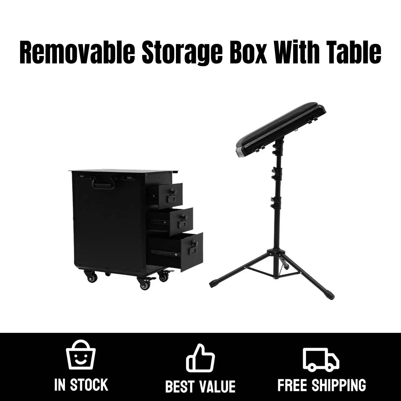 

Rolling Case W/ 3 Drawers & Portable Table 44.09lbs Load Capacity Freestanding Workstation Adjustable Height Easy Transport
