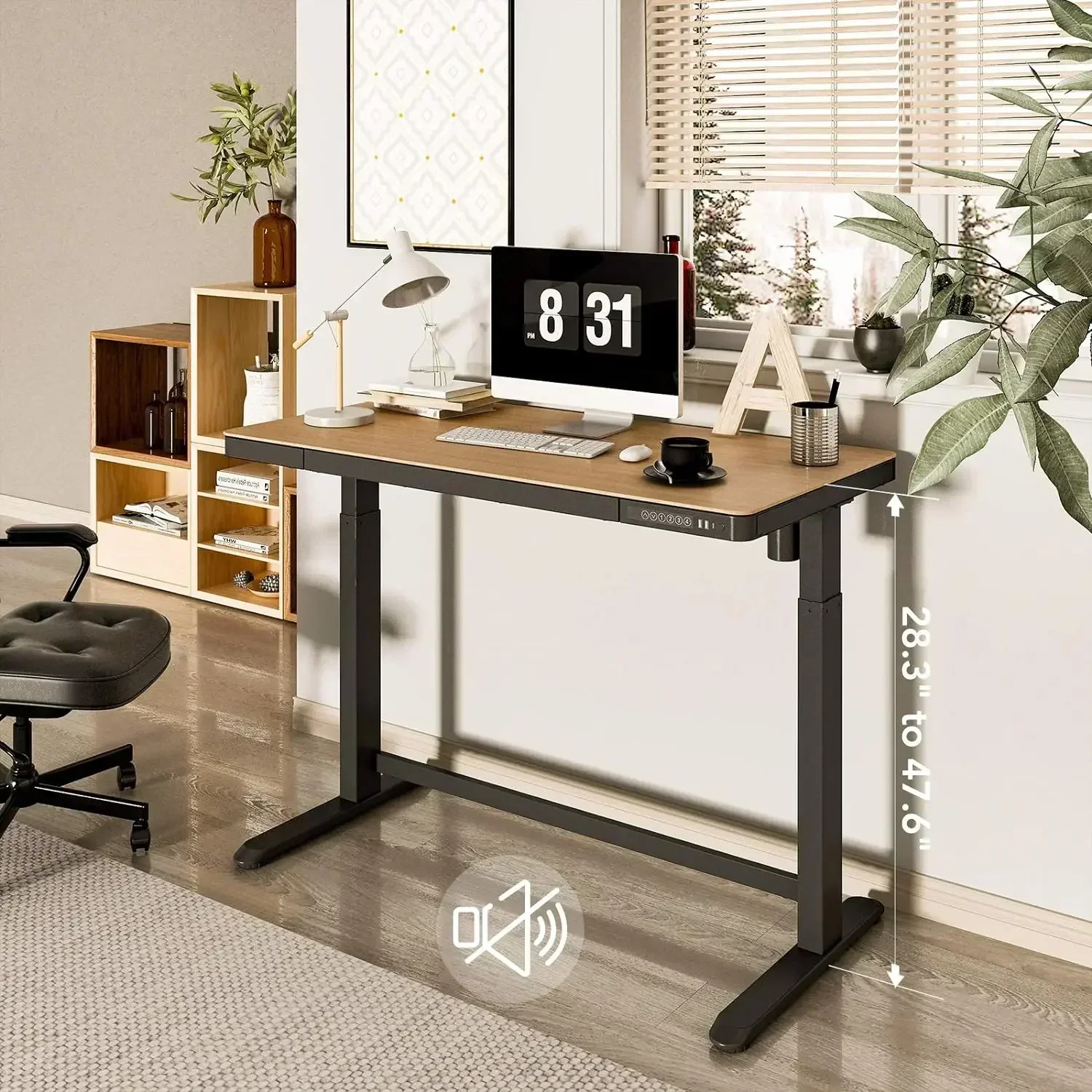 FLEXISPOT-Electric Standing Desk with Drawer, Adjustable Frame, USB Charge Ports, Child Lock, Desktop, Quick Install