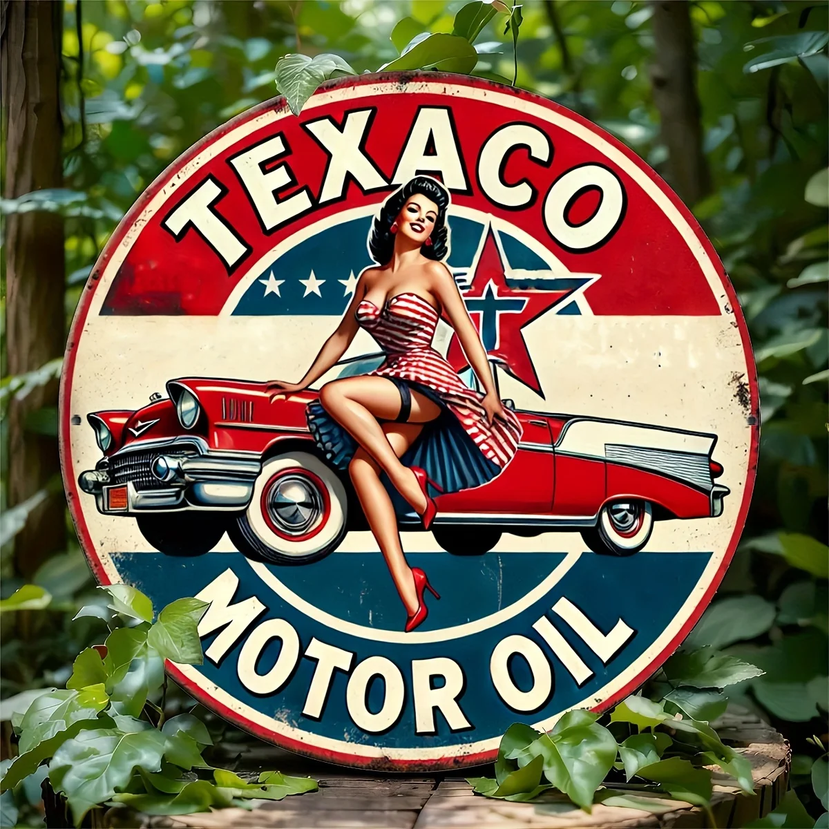 Texaco Motor Oil Vintage Aluminum Sign, Retro Pin-Up Wall Art Aesthetic Decor, Durable Metal Plaque for Home, Garage, Gift for F