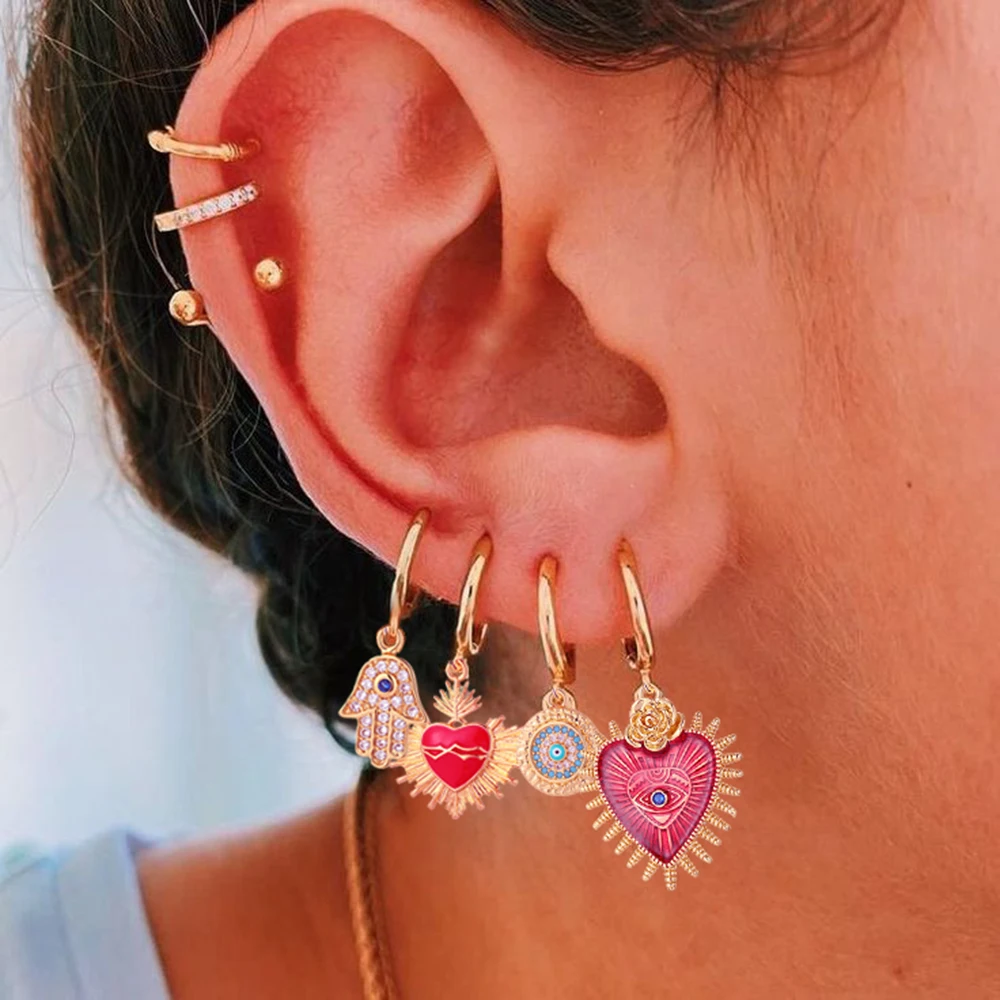 Cute Heart Turkish Evil Blue Eye Hoop Earrings for Women Gold Color New In Ear Dange Jewelry Zircon Korean Fashion High Quality