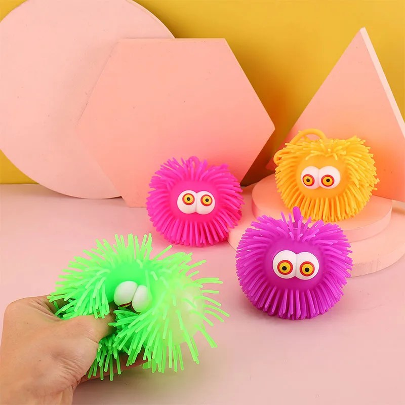 Creative cartoon protruding eye hair flash elastic ball kneading music children\'s soft glue decompression venting toy 1pcs K4