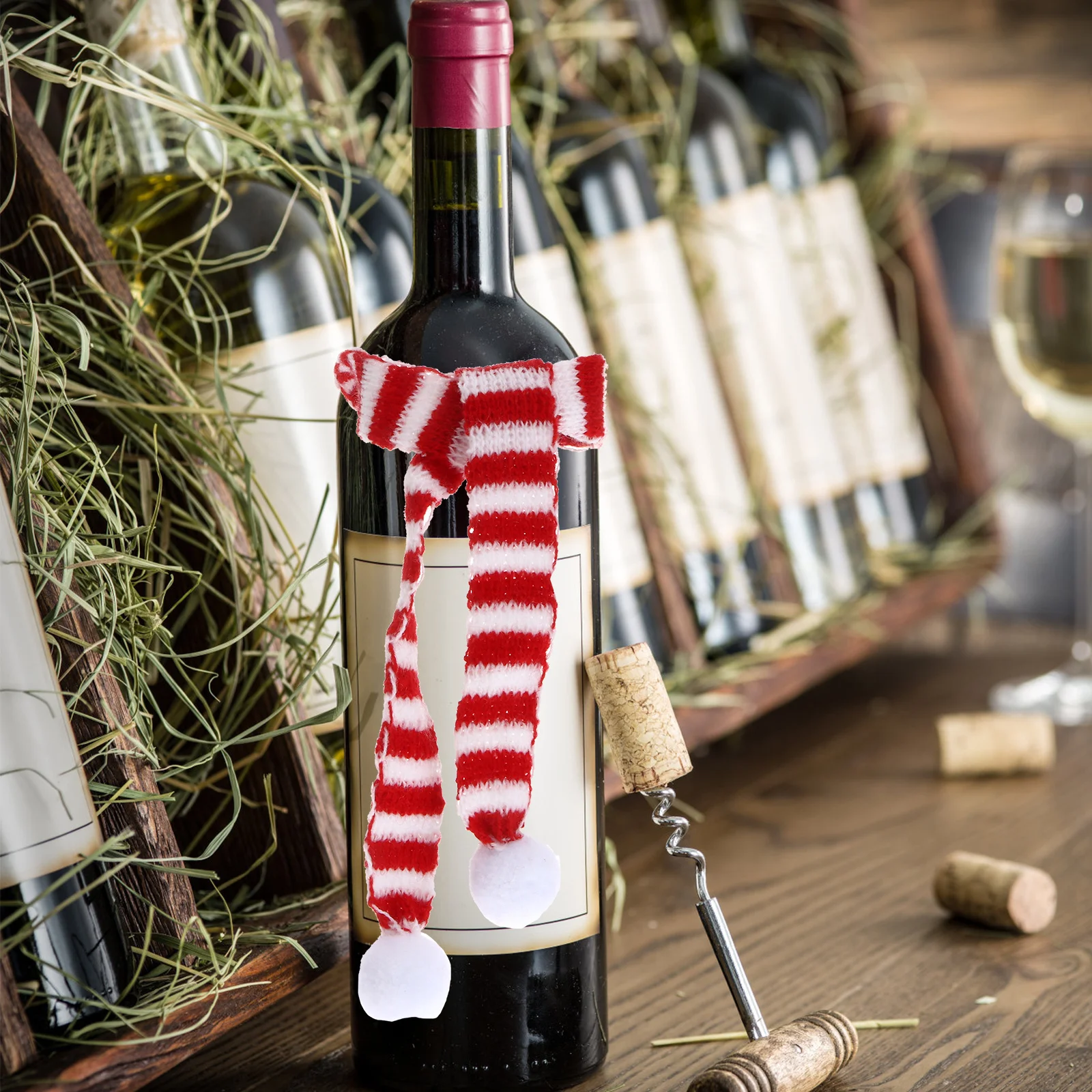 

5pcs 2X50Cm Decorative Mini Scarf Knit Striped Winter Warm Scarf For Kids Adults Christmas Decoration Red White Kitchen Bar