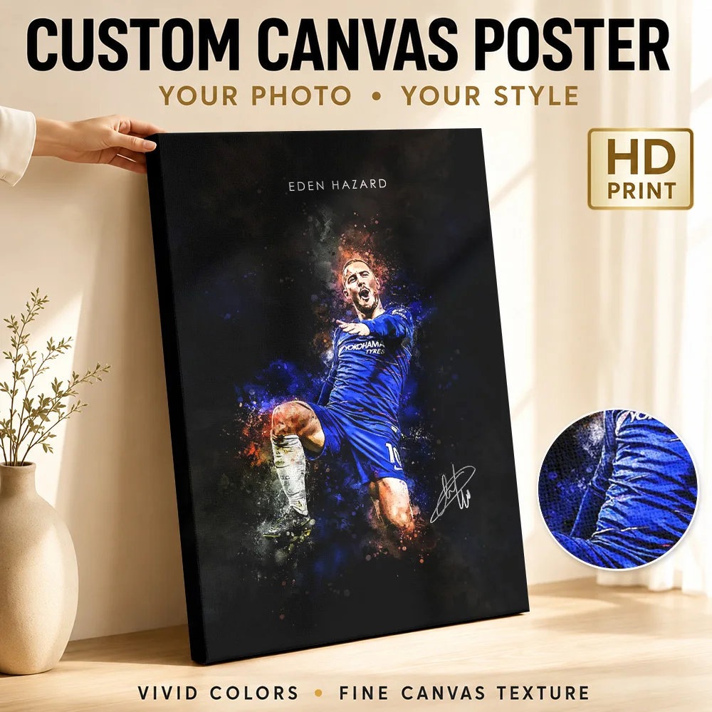 Eden Hazard Soccer Tribute Canvas Poster Digital Style Canvas Wall Art With Personalized Photo For Home Gym Ideal Supporter Gift