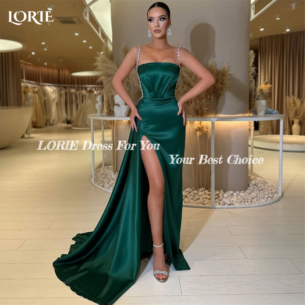 LORIE Dark Green Mermaid Evening Dresses Glitter Spaghetti Straps Backless High Slide Sit Occasional Dress For Women Party Gowns