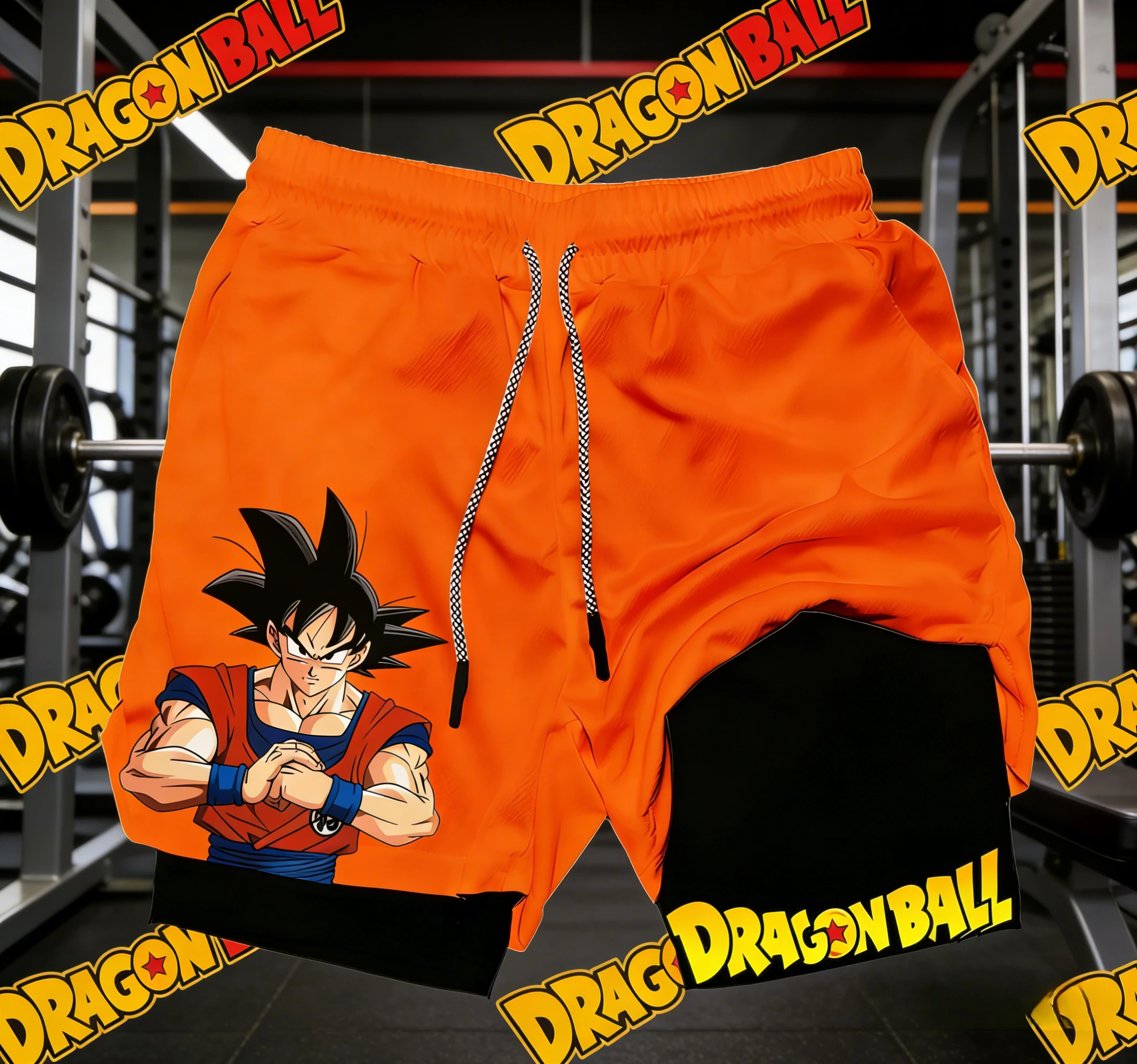 2026 Sommer Dragon Ball Vintage Schnelltrocknende 2-in-1 Sportshorts für Herren mit Goku-Print, Oversized Fitness-Workout-Shorts für Erwachsene Männer