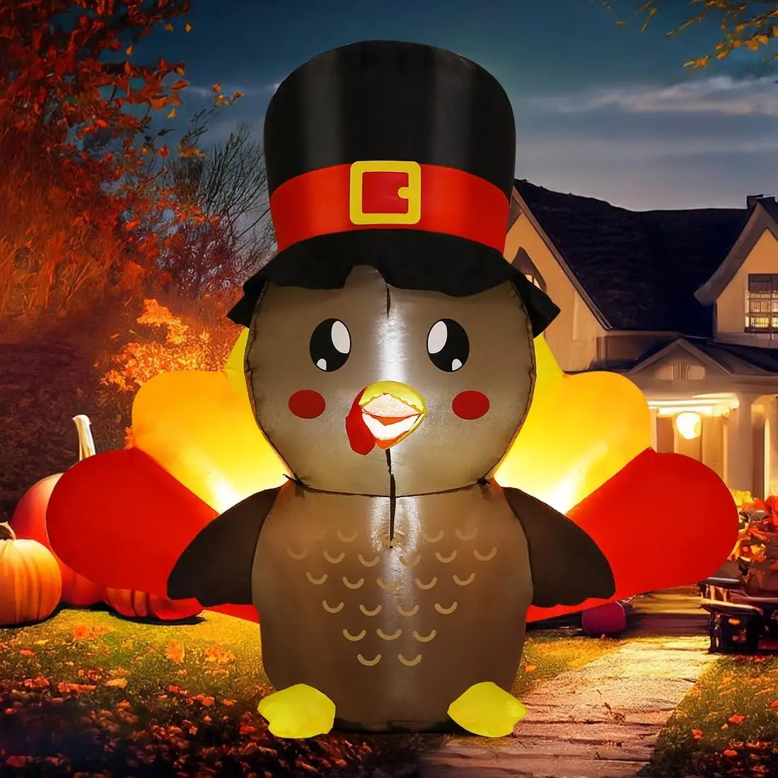 Thanksgiving Inflatables Outdoor Turkey Baby Decoration with Built-in LEDs 5 FT Blow up Yard Decor for Holiday Party Indoor Use