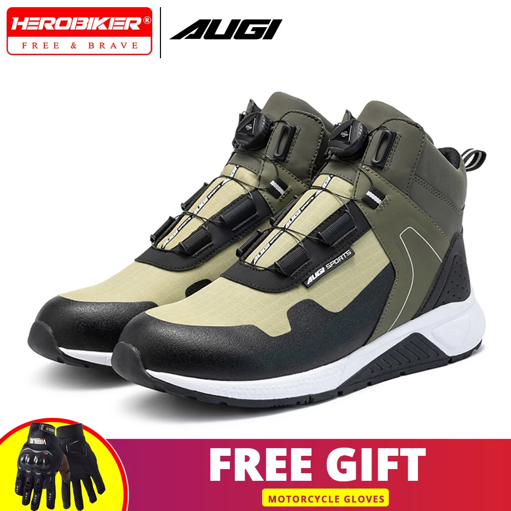 

AUGI Men's Motorcycle Riding Boots Anti-slip Tension Riding Shoes Breathable Commuting Lightweight Shoes For Four Seasons