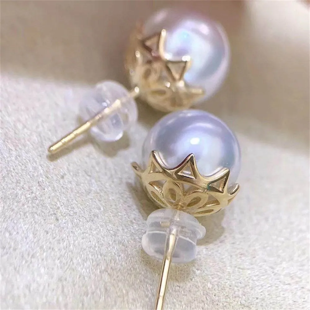 DIY Pearl Accessories S925 Pure White Ear Nail Hollow Holder Concealer Pearl Earring Holder Female Fit 8-9mm Round Beads E149
