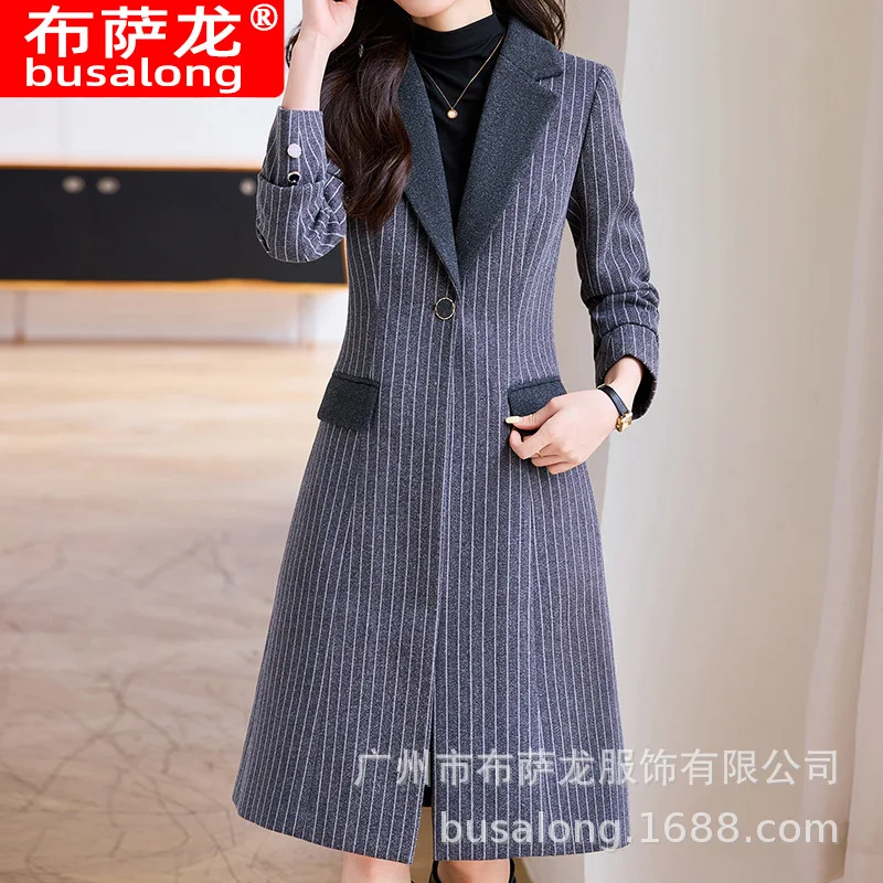 

2025Элегантный модный костюм, новое женское пальто в корейском стиле, профессиональный костюм средней длины, плащ с воротником, рабочая одежда8991