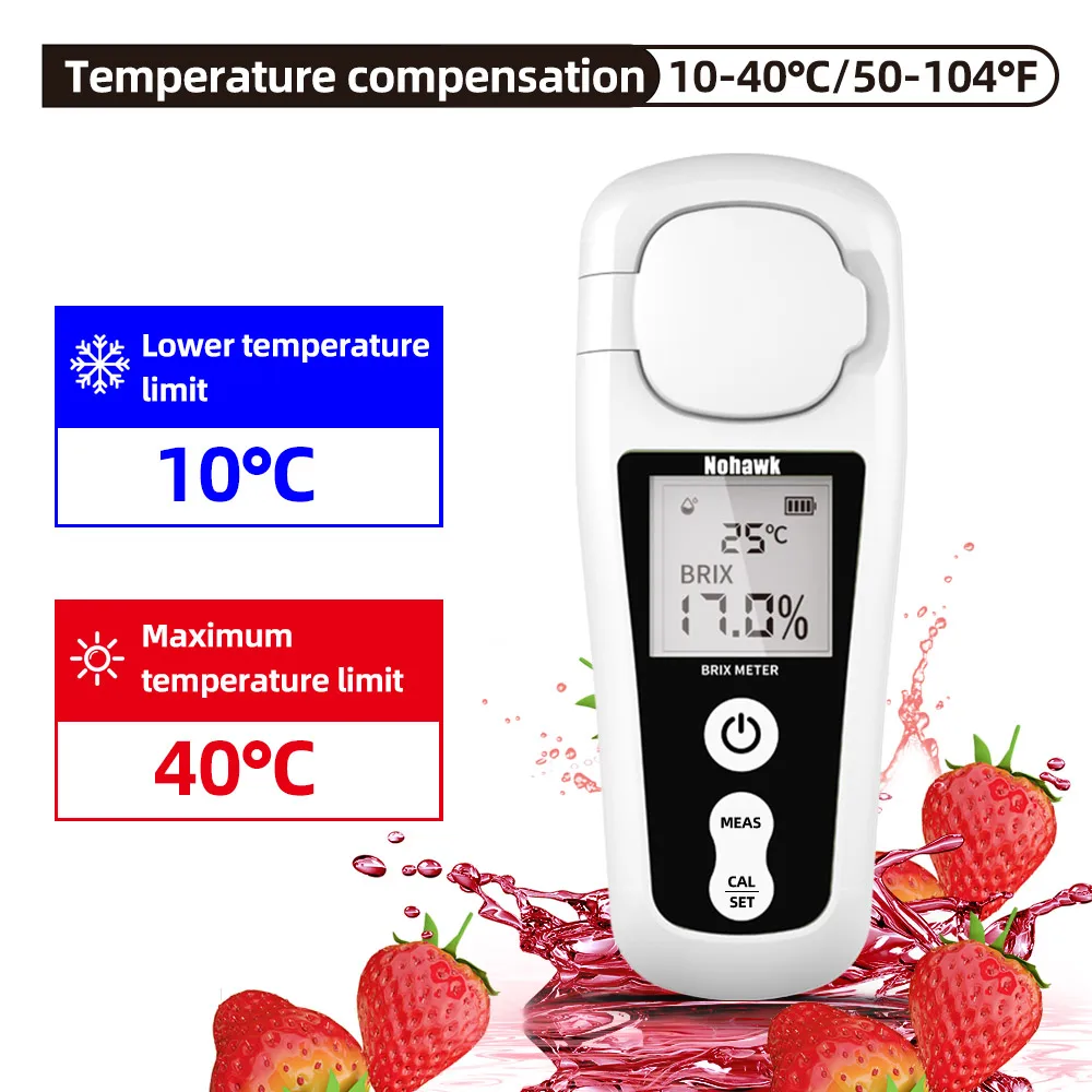 Nohawk Digital Sugar Brix Refractometer 0-55% Range Brix Meter ±0.2% Precision Refractive Index Waterproof Rechargeable Portable