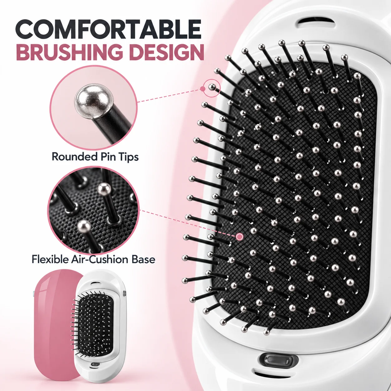 Portable Ionic Vibrating Hair Brush with Removable Cushion, Detangling Scalp Massage Comb for Straight Wavy Curly Hair - view 4