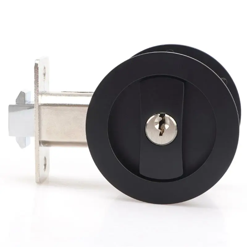 

1 PCS Black Privacy Round Pocket Door Hardware Black Contemporary Pocket Door Lock With Keys