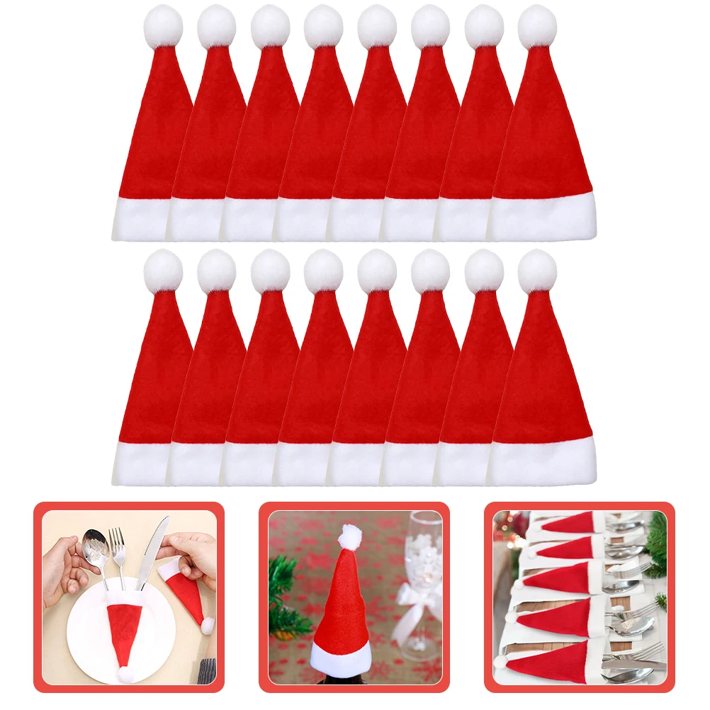 

25Pcs Mini Christmas Hat Holders for Cutlery and Bottles Festive Table Decor Holiday Party Decoration Supplies Set