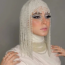 Exotic Lady Pearl Tassel Forehead Headpiece Indian Hair Accessories Charming Hat Long Bridal Head Chain Headband Wedding Jewelry