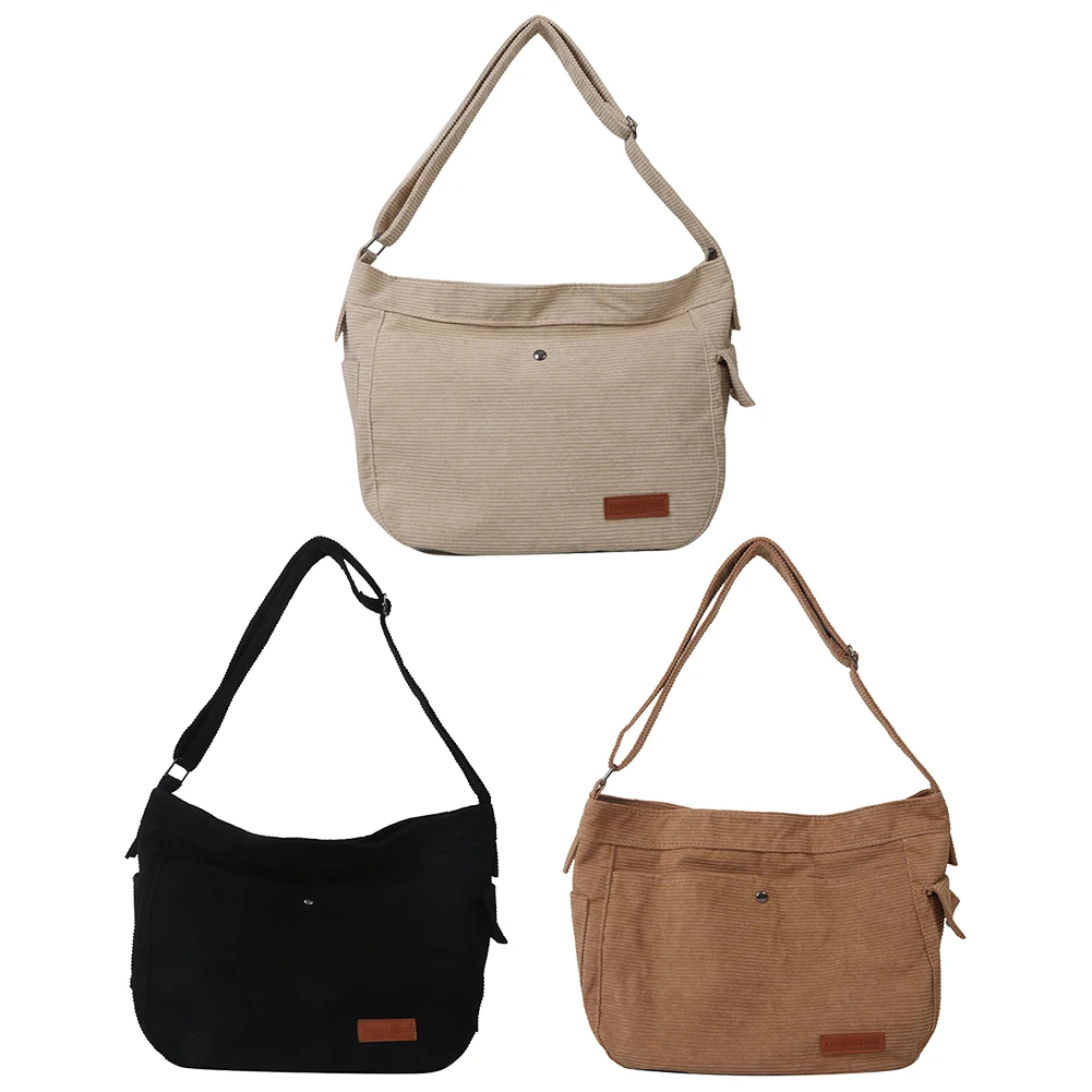 

Women Simple Shopping Bag Large Capacity Casual Satchel Bag Corduroy Adjustable Strap Solid Color Leisure Travel Outdoor Bag