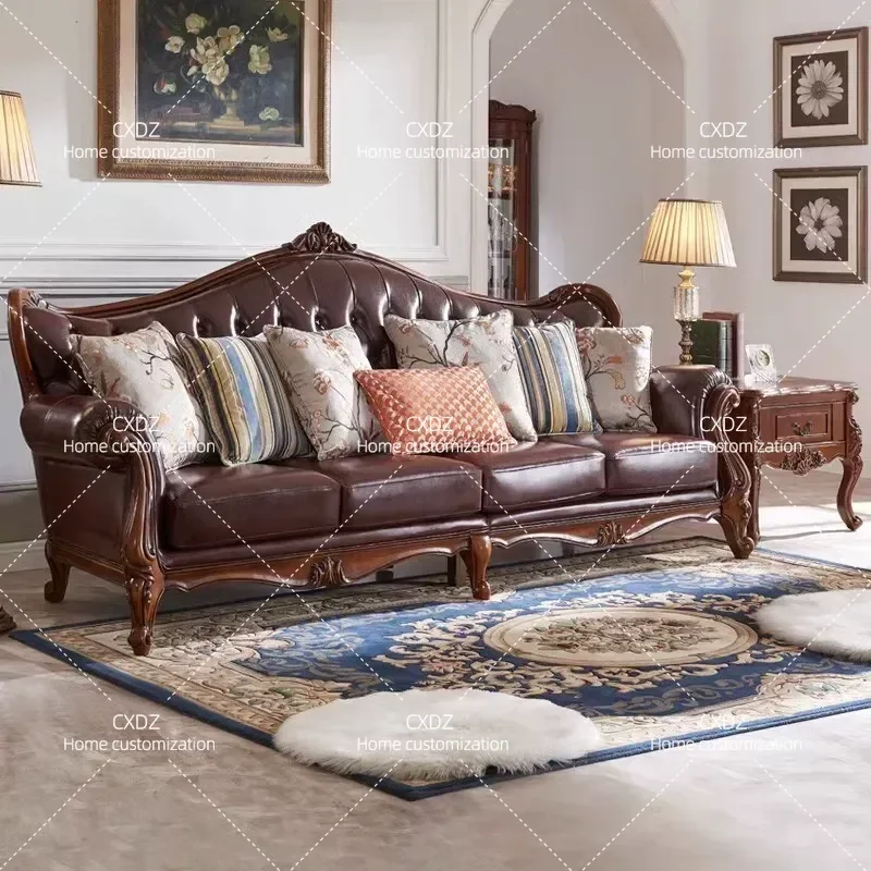 Solid Wood Leather Corner Sofa L Shaped 4 Seater Luxury Sectional Couch Simple Living Room Furniture Combination Set