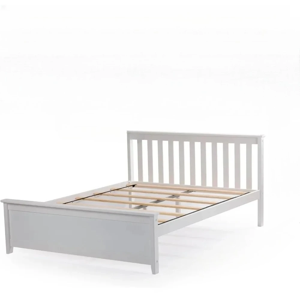 

L # Solid Wood Queen Bed Frame, Platform Bed With Headboard, White