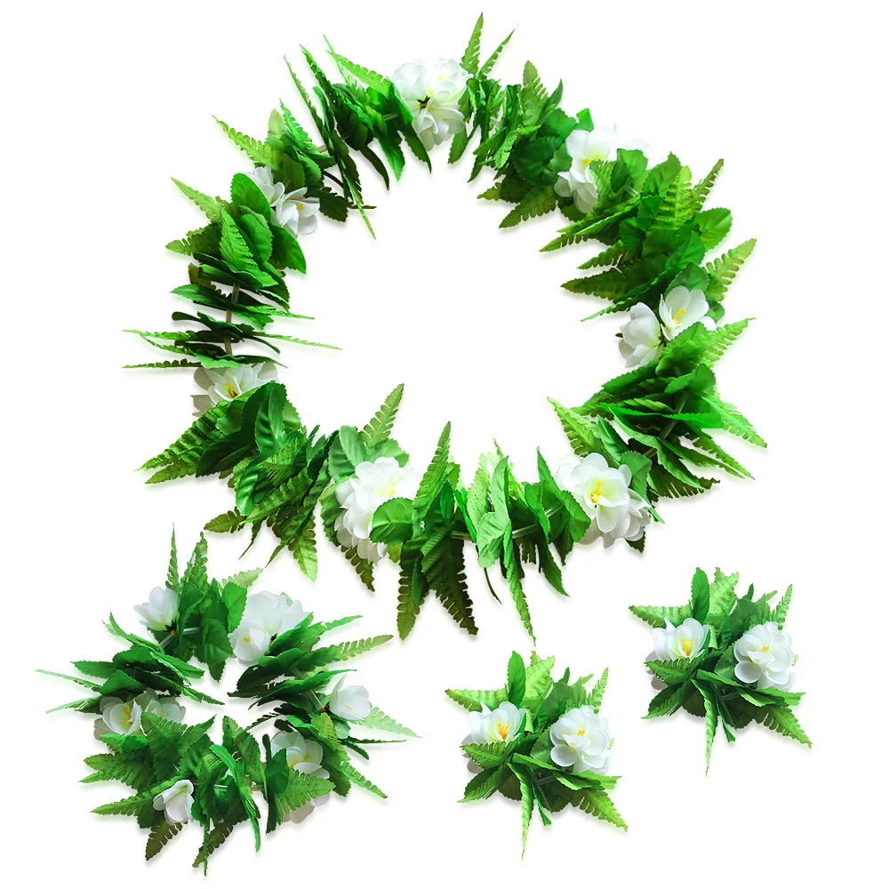 Hot Sale Green Hawaiian Wreath Artificial Leaf Garland Necklace Bracelet Fancy Dress Wedding Party Hawaii Beach Stage Costume