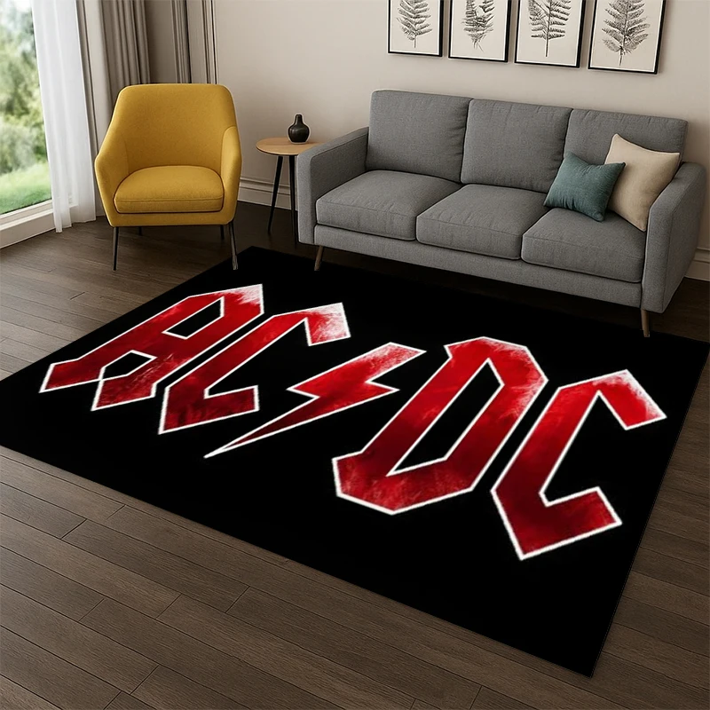 Retro ACDC Rock Band Catoon Carpet Rug for Playroom Bedroom Living Room Sofa Home Decor,kid Game Area Rug Non-slip Floor Mat