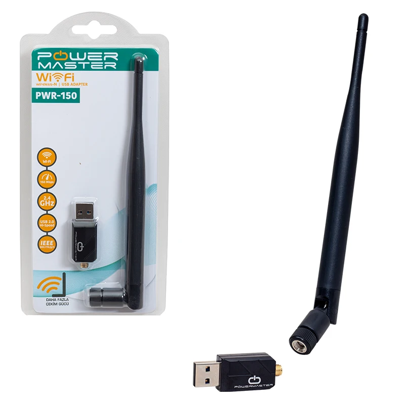 POWERMASTER PWR-150 150 MBPS 7601 İŞLEMCİLİ USB WIRELESS ANTENLİ WIFI ADAPTER CDLİ