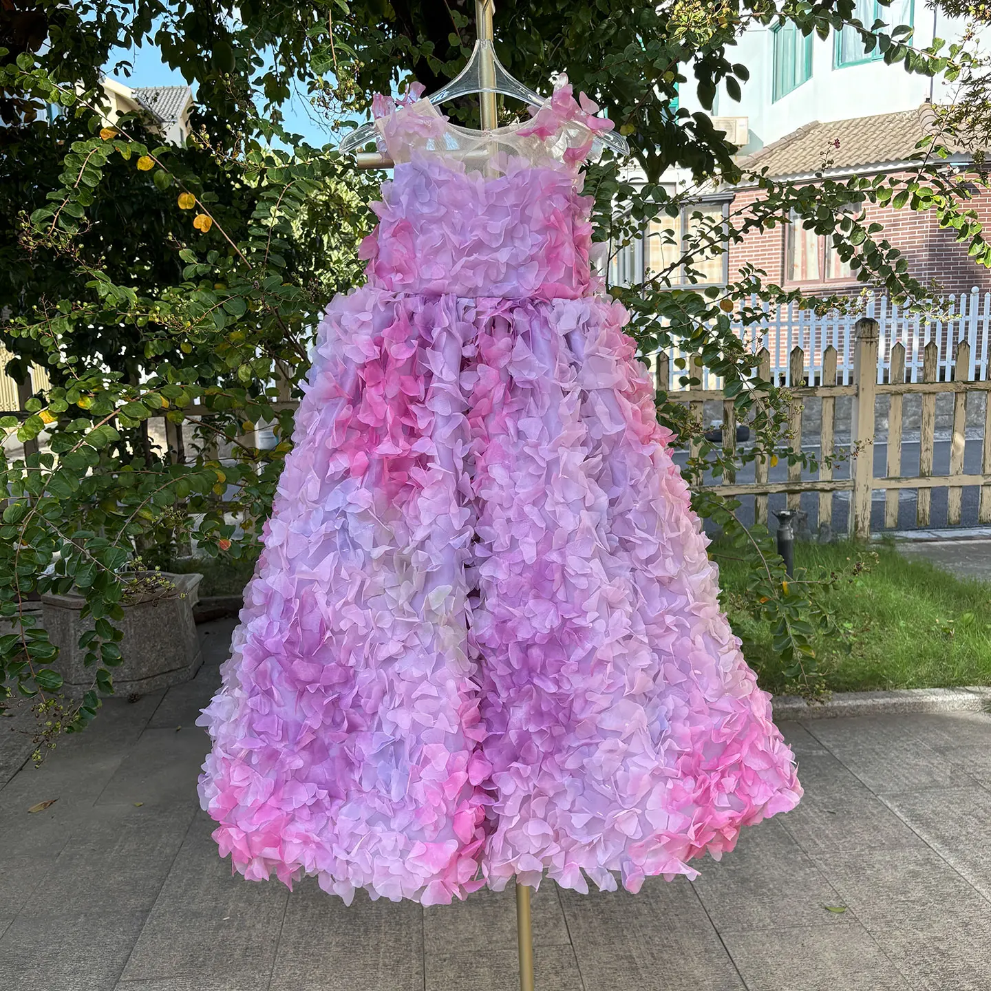 Jill desejo j288 luxo fúcsia flor menina vestido sem mangas 3d flores para crianças princesa casamento pageant festa de aniversário vestido de baile