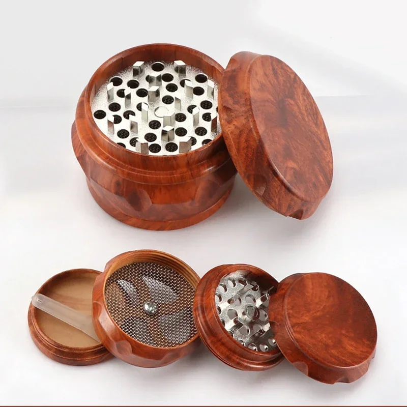 4-Layer Resin Wooden Tobacco Grinder 40/55mm Drum Type Herb Grinder Magnetic Lid Metal Filter Manual Smoke Crusher Smoking Tools