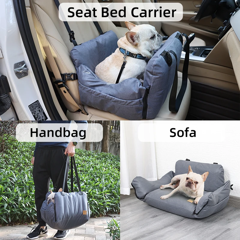 Imagem -02 - Cama Inflável do Assento de Carro para Cães Pequenos Reforço Lavável do Cão com Trela de Segurança Pet Travel Bolsa Cama Macia Impermeável