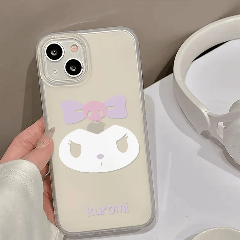 Sanrio Kuromi Suitable for IPhone16 Mobile Phone Case Apple 15pro Cute Cartoon Simple Soft Shell Frosted Transparent Kawaii Gift