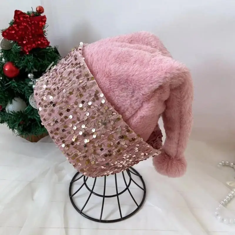 Y3NE Eye-Catching Champagne Santa Hats Soft and Warm Christmas Caps Thick Plush Santa Headgear for New Year Wear