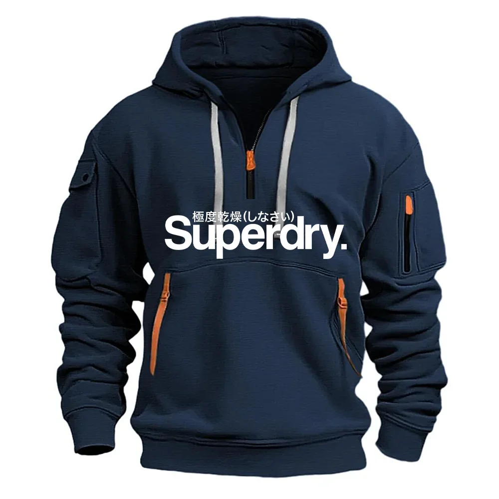 Sweater hoodie pria baru untuk musim gugur dan musim dingin 2025, sweater pullover pria longgar yang modis untuk jogging dan kebugaran di luar ruangan.