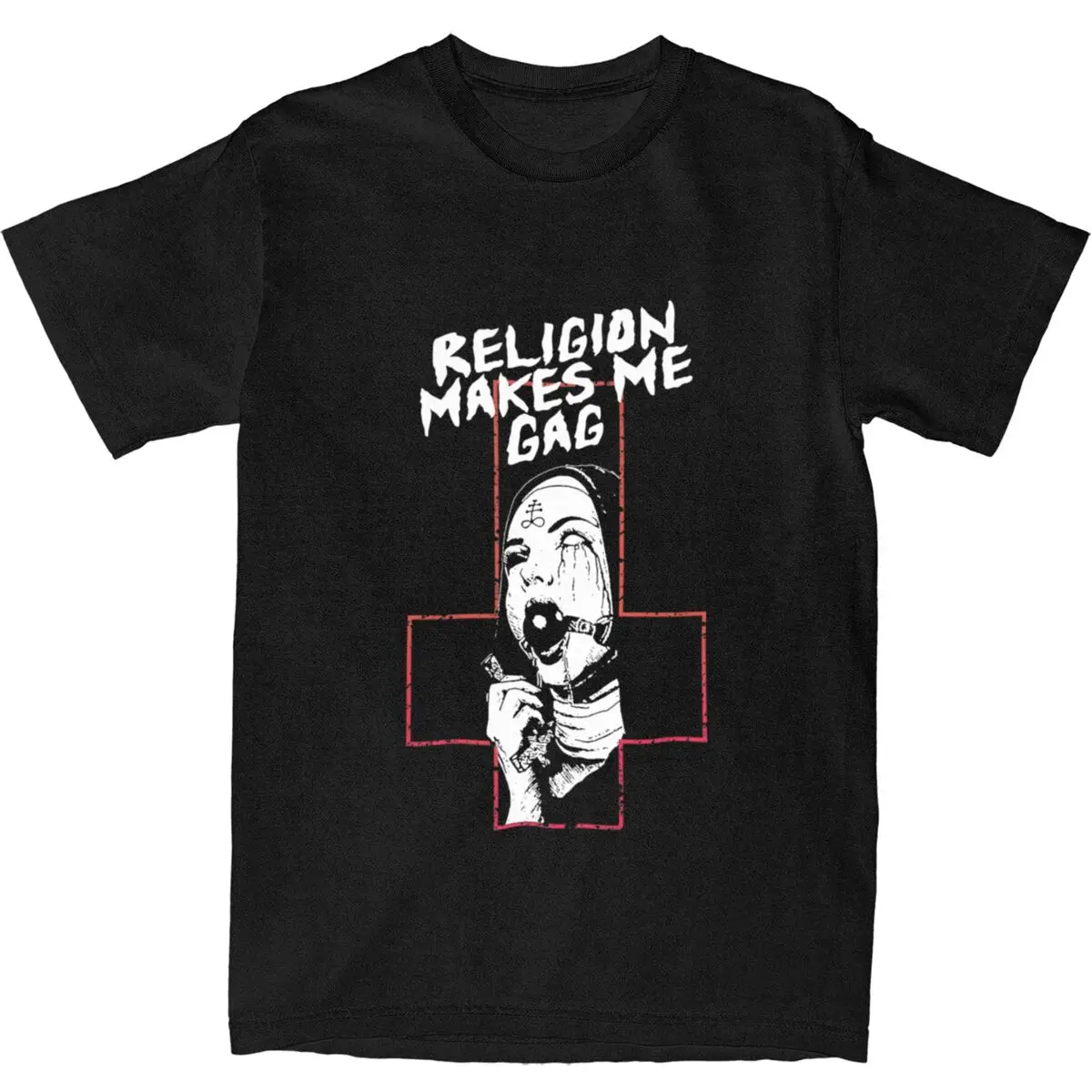 Men Religion Makes Me Gag T-Shirts Nun Satan 100% Cotton Clothing Summer Y2K Basic Short-Sleeved T Shirt O Neck Hippie Tshirt