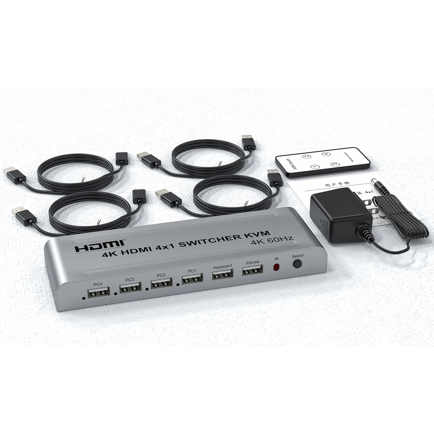 

4K 60hz 4x1 HDMI KVM Switch 4 IN 1 OUT Video Switcher USB Keyboard Mouse Share for Camera DVD Laptop PC Computer To TV Projector