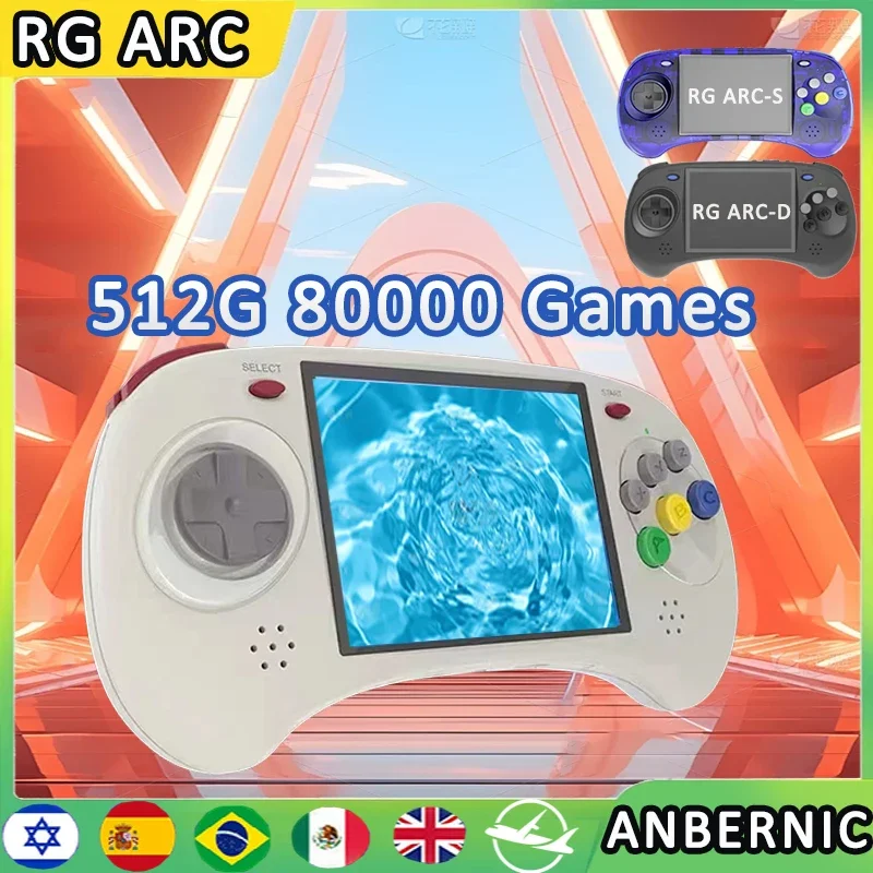 ANBERNIC-máquina de juegos portátil Retro RG ARC-S, 4 pulgadas, sistema Android, Linux, Dual OS, PSP, 512G, 80000 juegos, regalos para niños