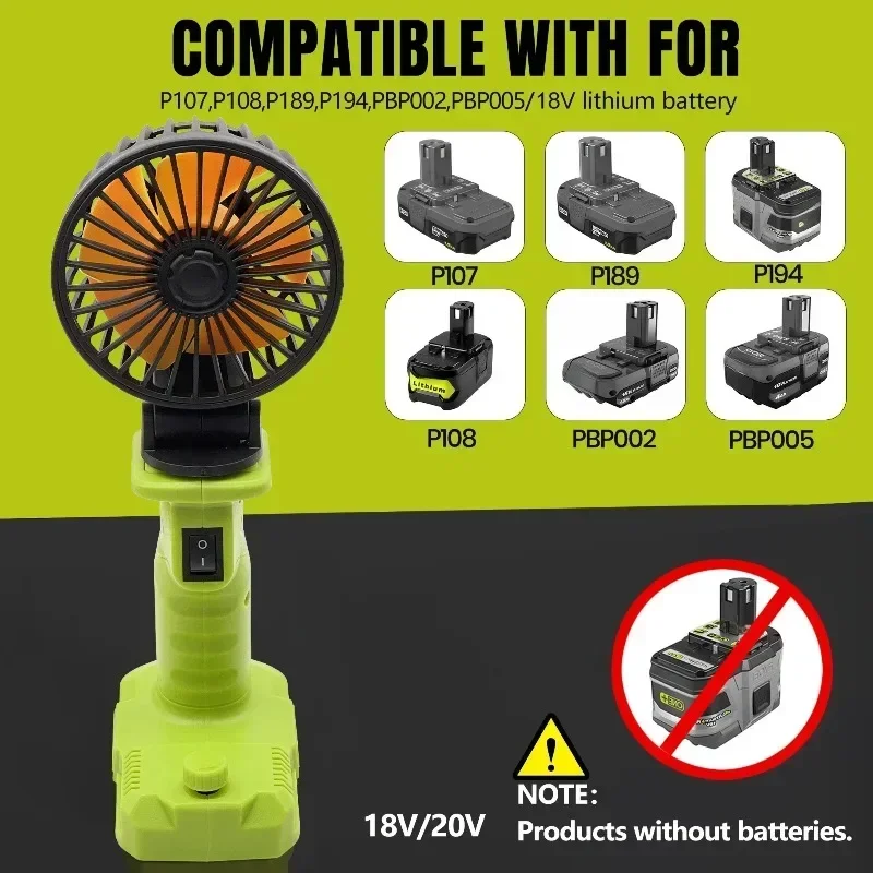Portable Foldable Desk Fan Stepless Speed Control with USB Type-C Port Compatible with For Ryobi 18V Li-ion Batterie for Camping