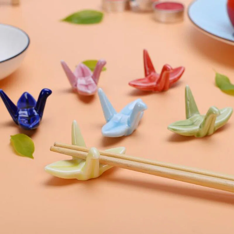 10 Pcs/Set Ceramic Chopstick Rest Stand Chopstick Shelf Rack Good Lucky Cranes Decorated Tableware Home Kitchen Dinnerware