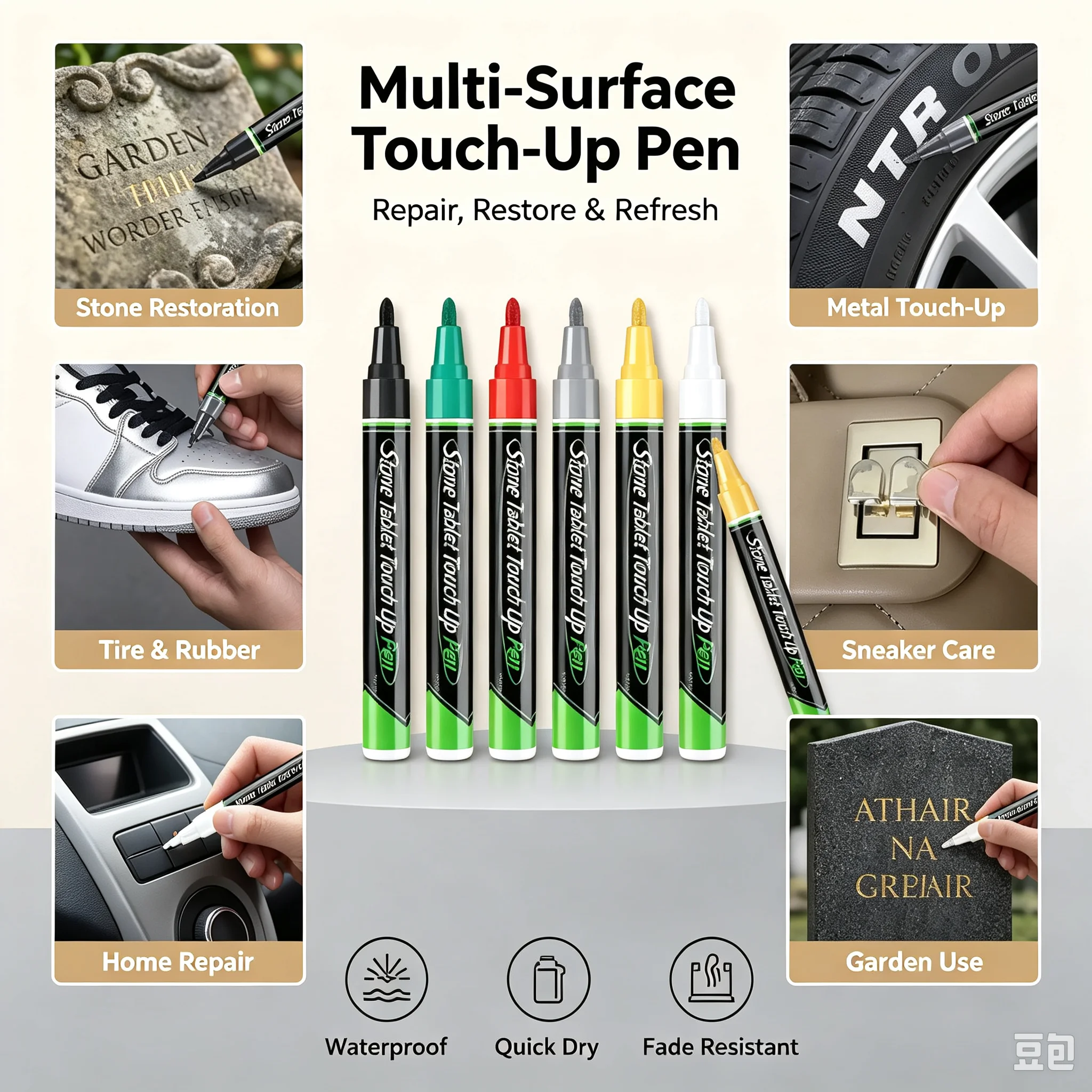 Extra‑Large Capacity Pet Tombstone Touch‑Up Paint Pen, Monument Inscription Repair Marker, Metal‑Filled Paint, High‑Temperature